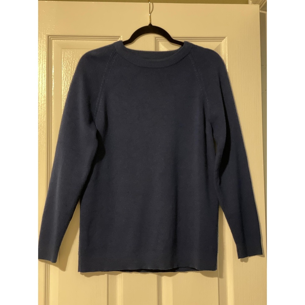 Vintage Obermeyer Sweater Womens Medium Blue 100% Wool Raglan Crew Knit Pullover